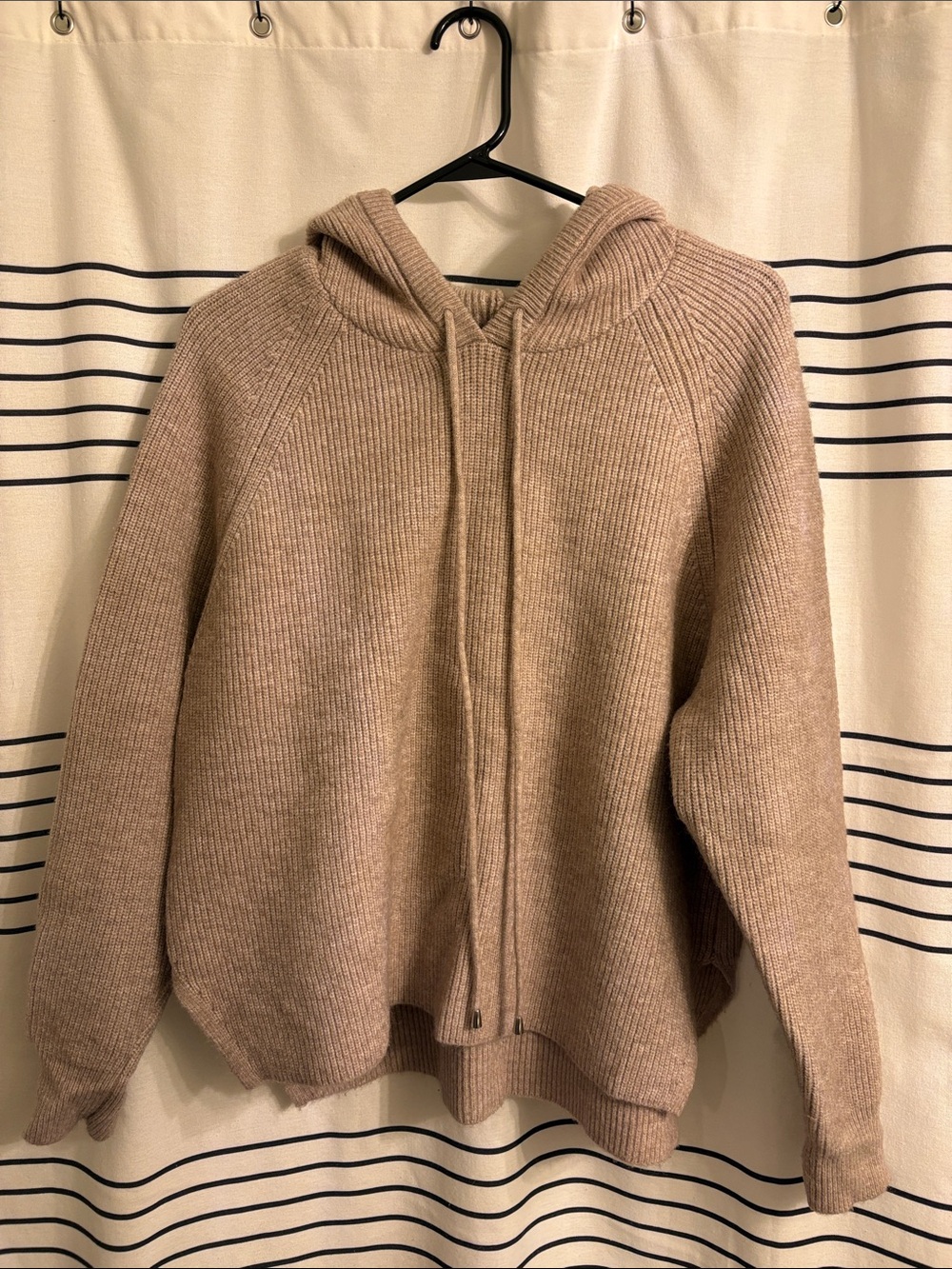 Cyrus Women’s Taupe Ribbed Hoodie Sweater